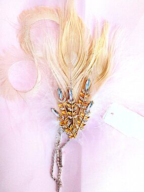 Feather Hair Clip Rhinestone Barrette Gemstone Flapper 1920s Aesthetic Fascinate